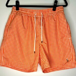 POLO Ralph Lauren, Orange and white gingham swim trunks. Size M, like new!